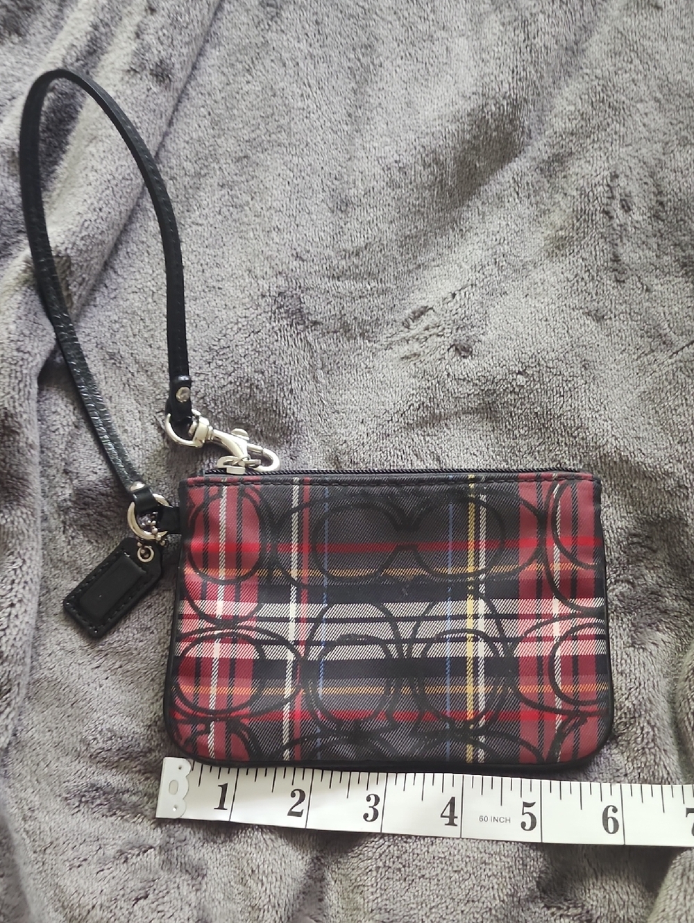Coach Red and Black Plaid Signature Wristlet